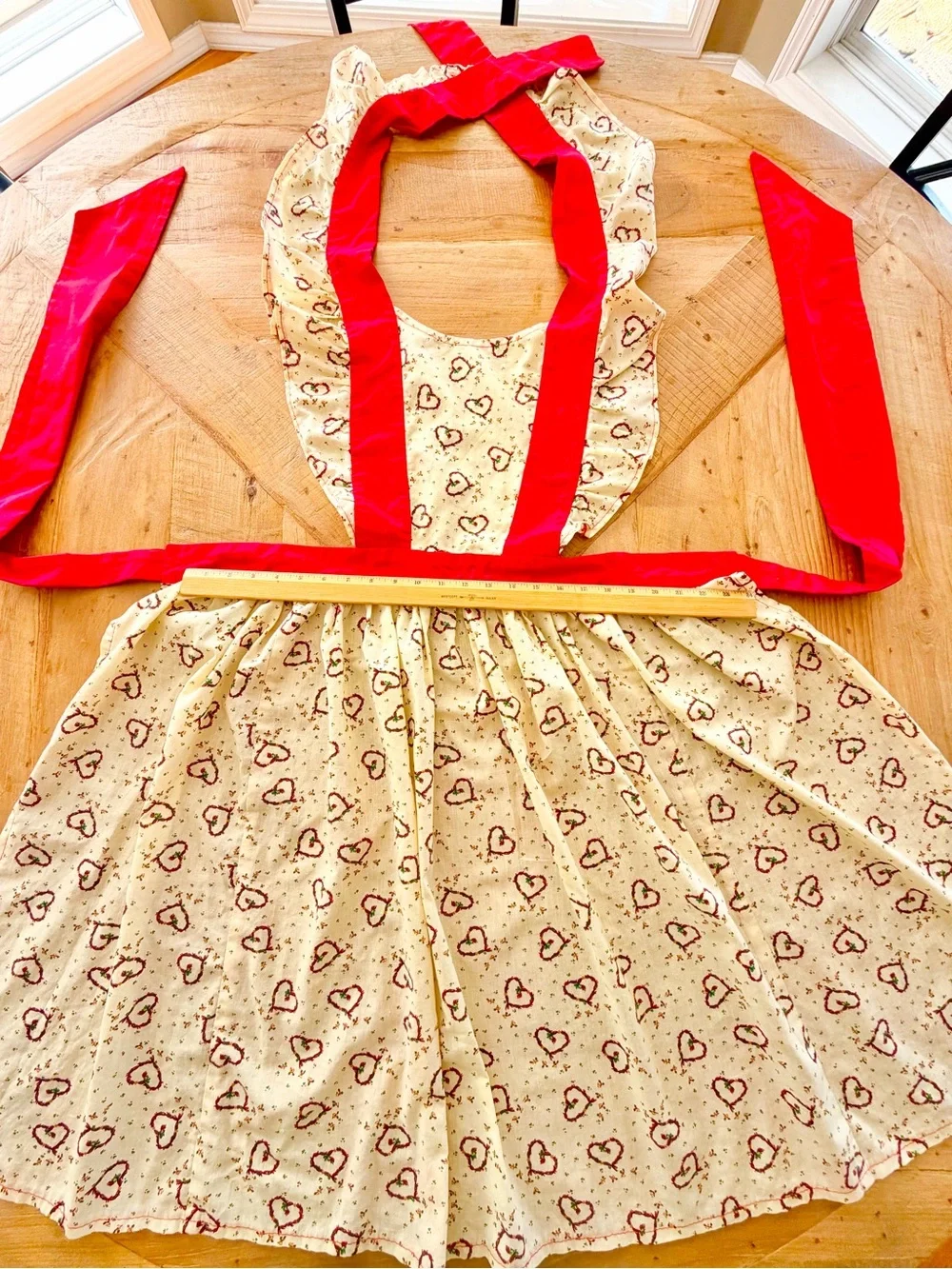 Kids Cream Heart-Print Apron Costume with Red Trim